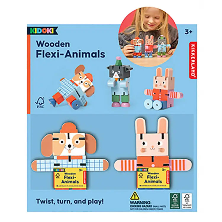 Kikkerland Kidoki Wooden Flexi-Animals – Assorted – Each Sold Separately