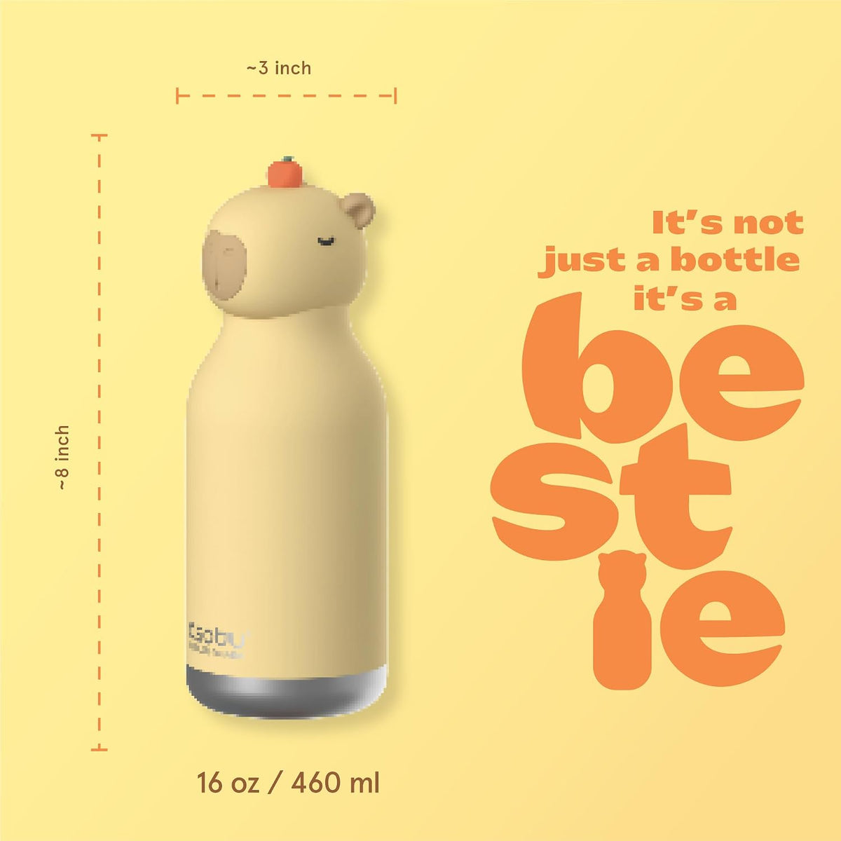 ASOBU Bestie Water Bottle – Capybara – 16oz – 3" X 8