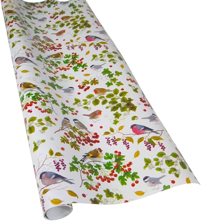 Caspari Winter Birds White Gift Wrap Paper - 30" x 8' Roll – Local Delivery Only