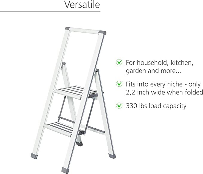WENKO Premium Folding Aluminum Step Ladder  - 2 Steps - Silver
