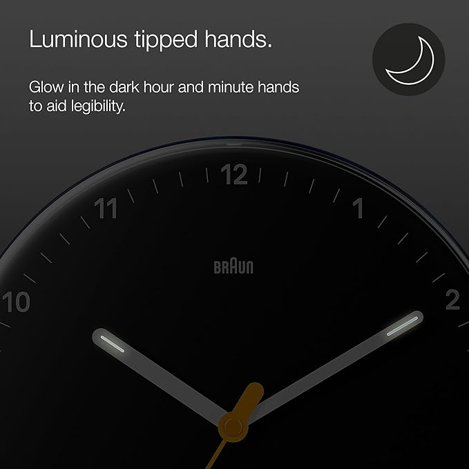 Braun Analogue Wall Clock BC26 With Silent Sweeping Quartz Movement – Black- 9"