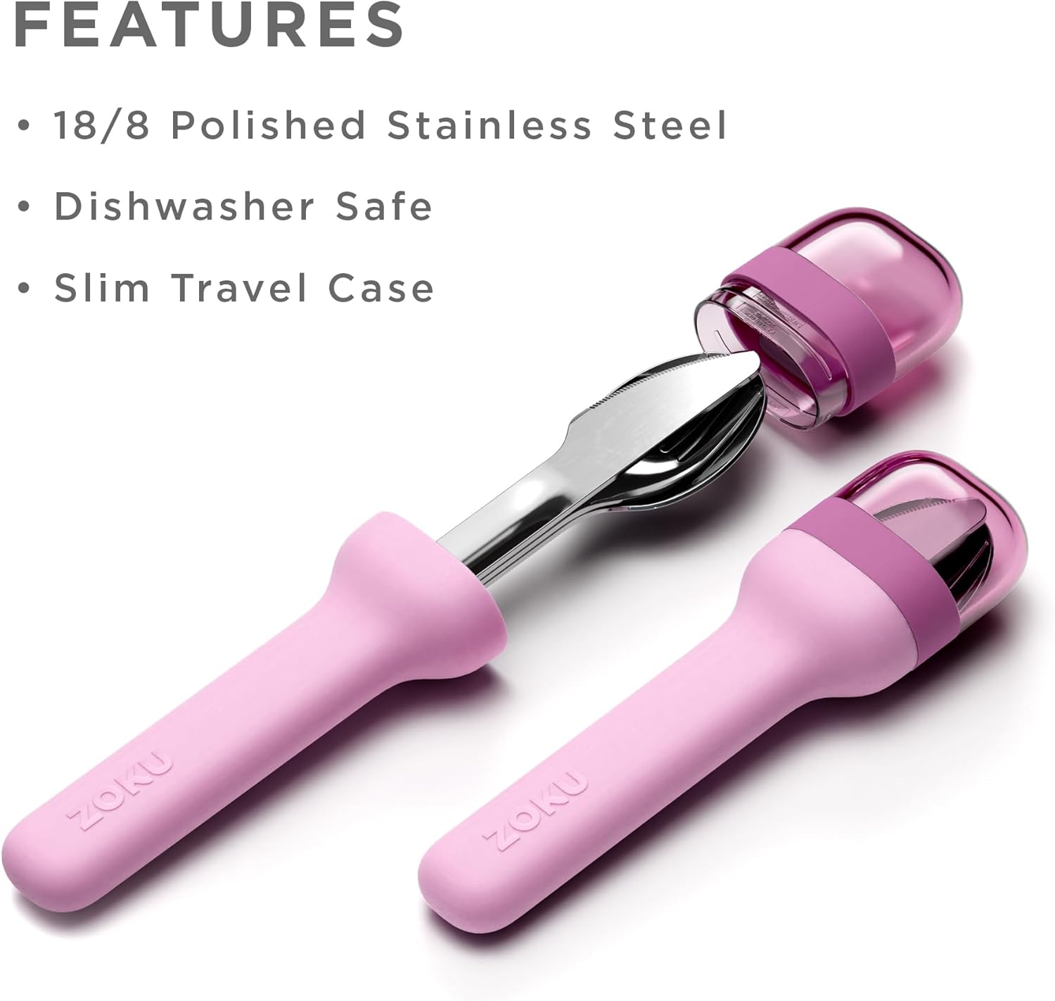 Juego de utensilios de acero inoxidable de 3 piezas Zoku Pocket – Morado