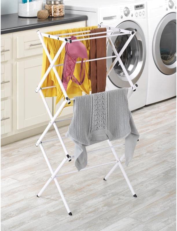 Metal Accordion Collapsible Clothes Drying Rack – White