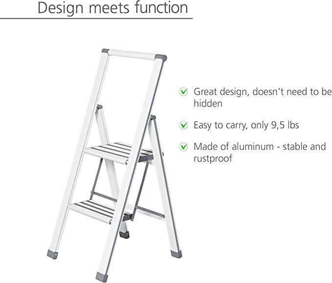 WENKO Premium Folding Aluminum Step Ladder  - 2 Steps - Silver