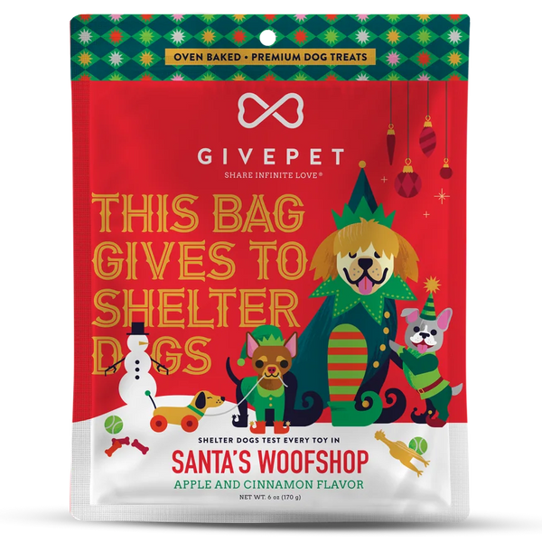 ドッグフード Saru Santastic GivePet Soft Baked Dog Treats – Santa's Woofshop – 6oz Bag – S