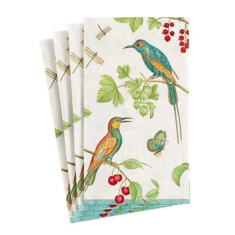 Caspari Jeweled Birds Paper Guest Towel Napkins - Ivory – 15 Pk