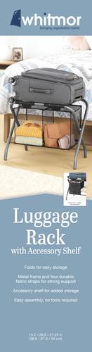 Whitmor Gray Luggage Stand with Hanging Shelf and Fabric Bin