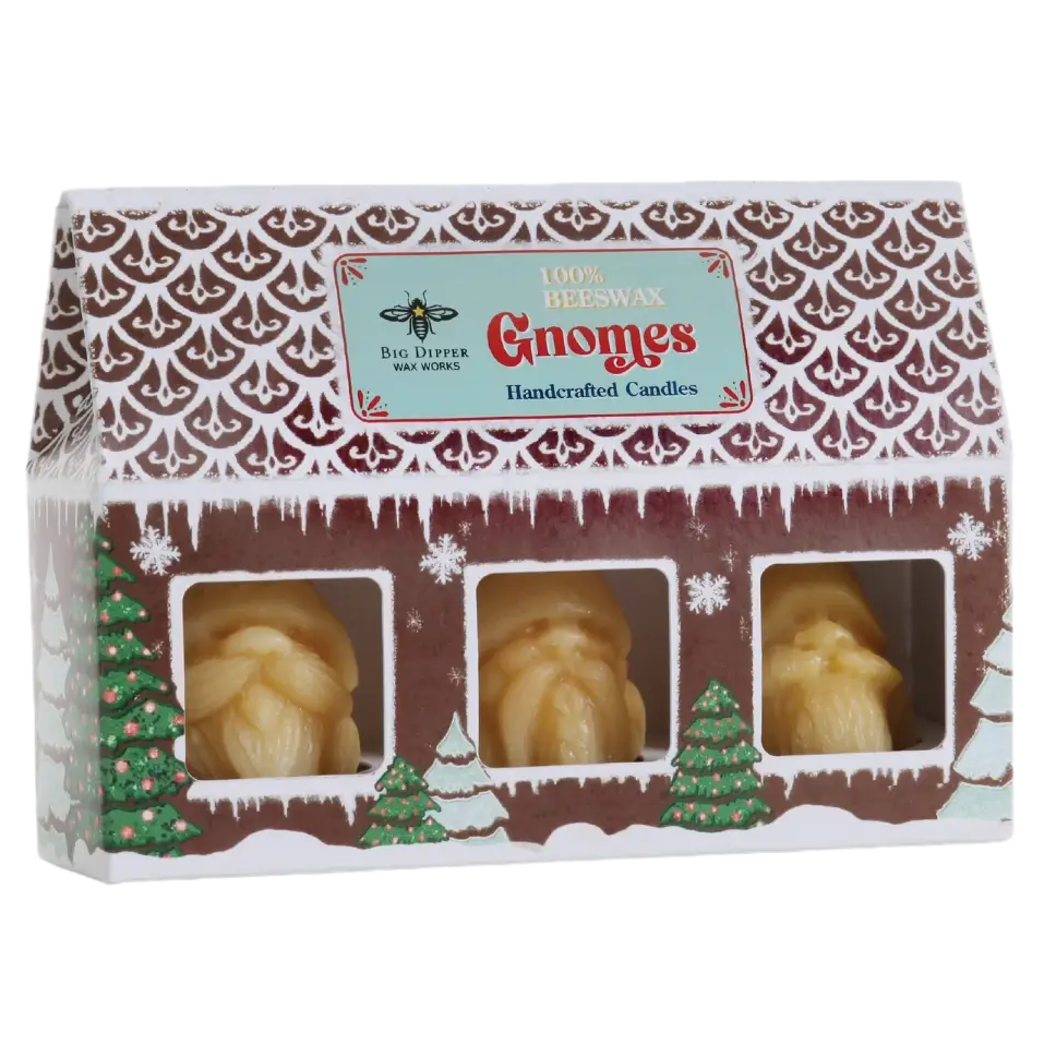 Holiday Gnome 100% Pure Beeswax Candles - 2.25" Each – 3-Pack