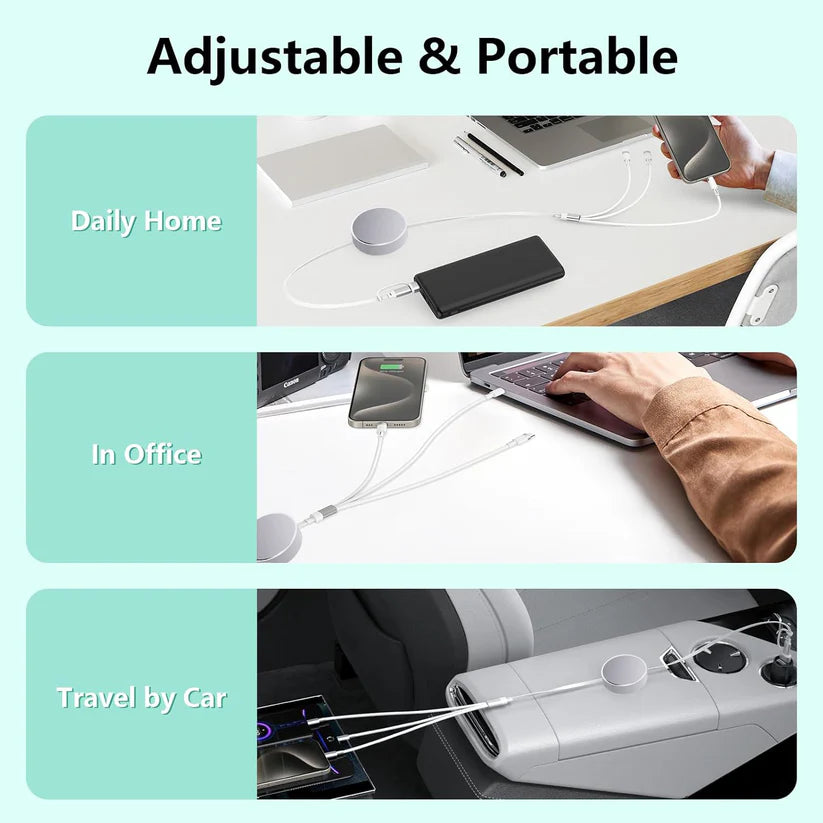 Phunkee Tree – 6 in 1 - Retractable Cables with Fast Charge Adapter – White