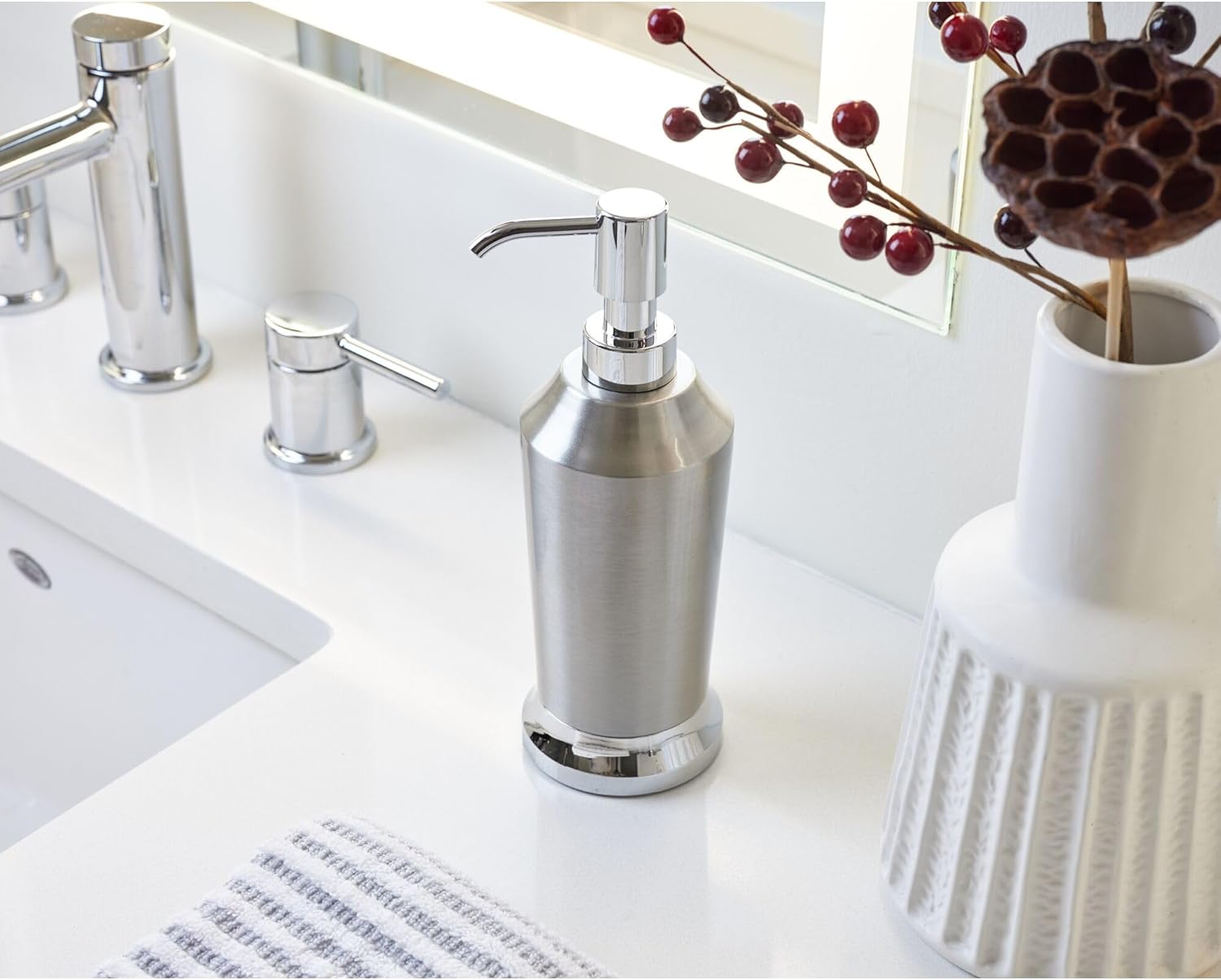 Prestin Soap Dispenser Brushed & Chrome Split Finish