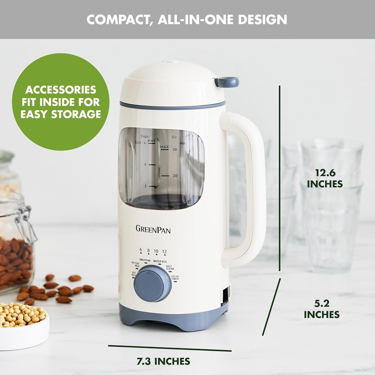GreenPan Nut Milk Maker – 15-in-1 for Homemade Plant-Based Non-Dairy Beverages – 30oz