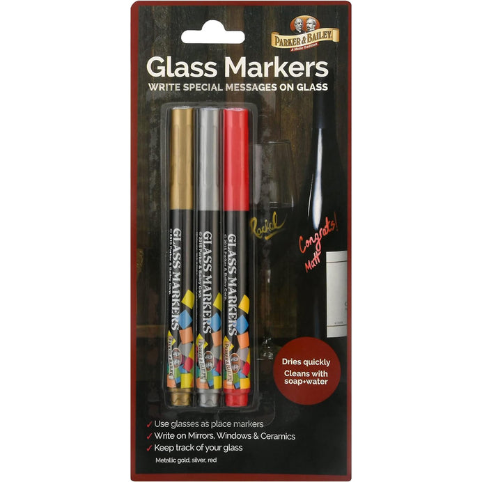 Parker & Bailey Washable Glass Markers - Metallic Washable Wine Markers for Window Mirror Ceramics Drink Glasses Bottles