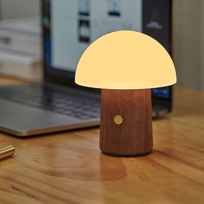 Ginko Mini Alice Mushroom Lamp –  Walnut Finish – 2.5" x 3"