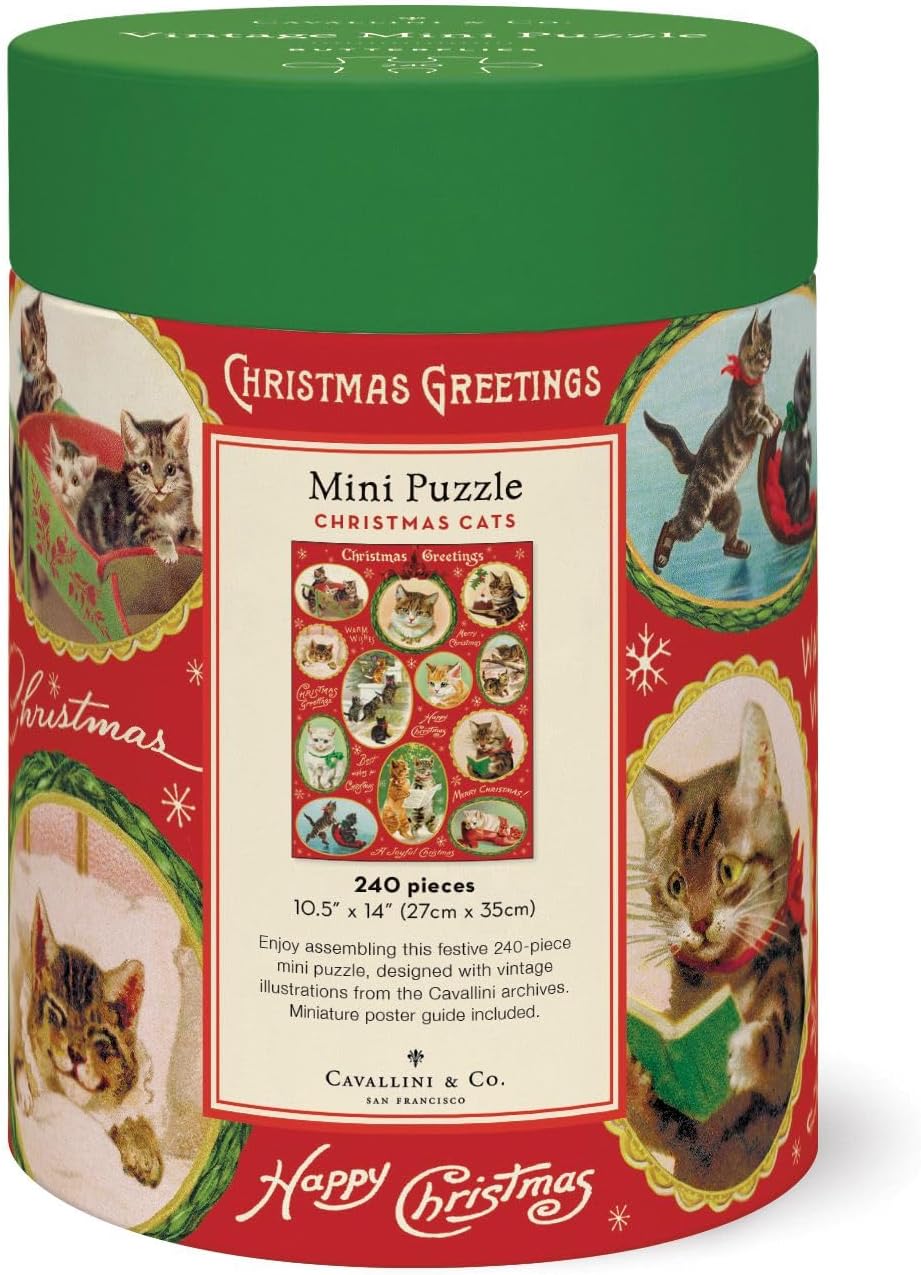 Cavallini & Co. Christmas Cat – 240 Piece Mini Puzzle