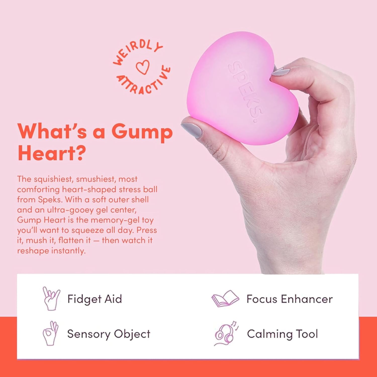 Speks Gump Heart Memory Gel Stress Ball – Assorted - Pink | Red - Each Sold Separately