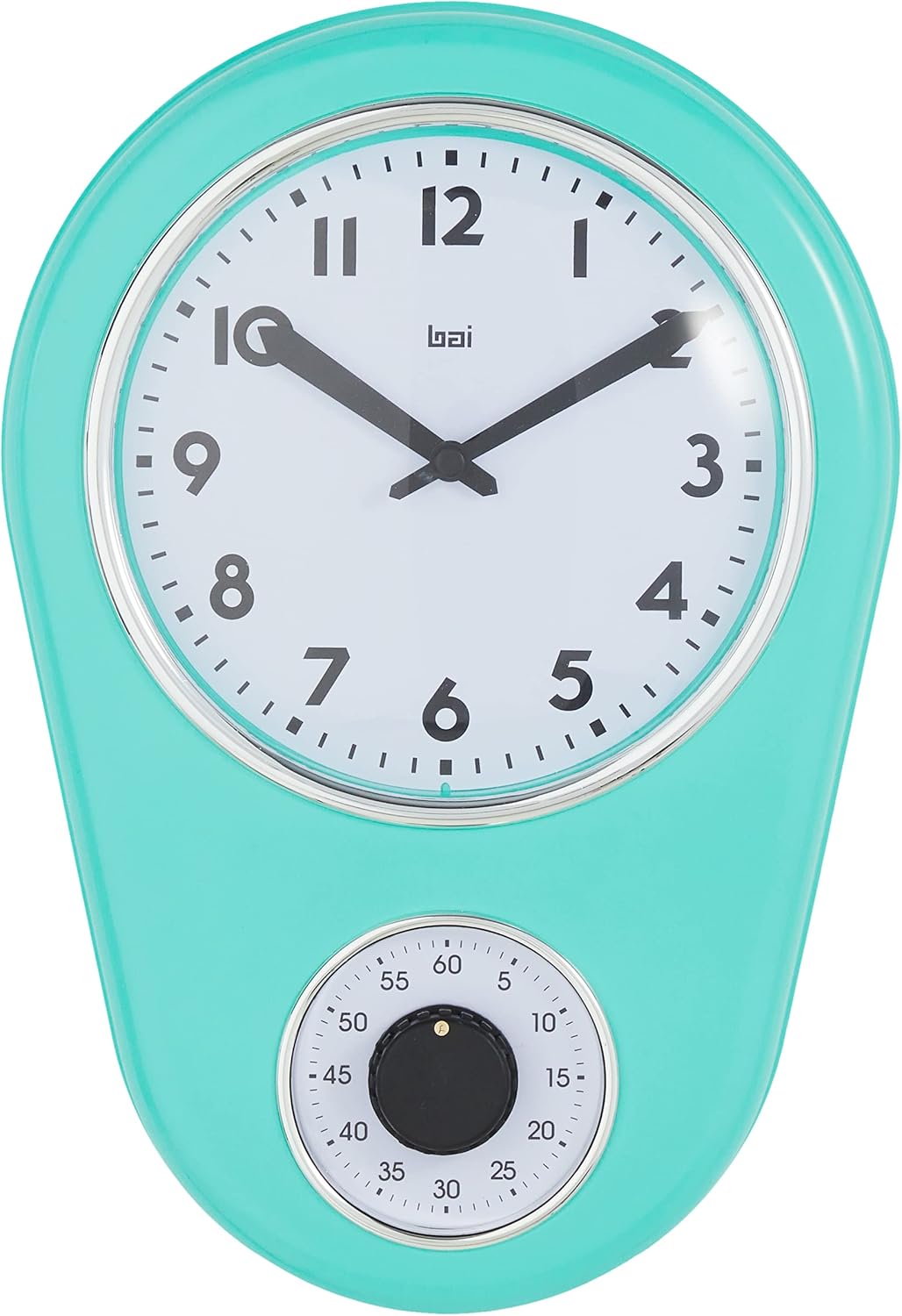 Bai Retro Kitchen Timer Wall Clock – 8" x 12" – Turquoise