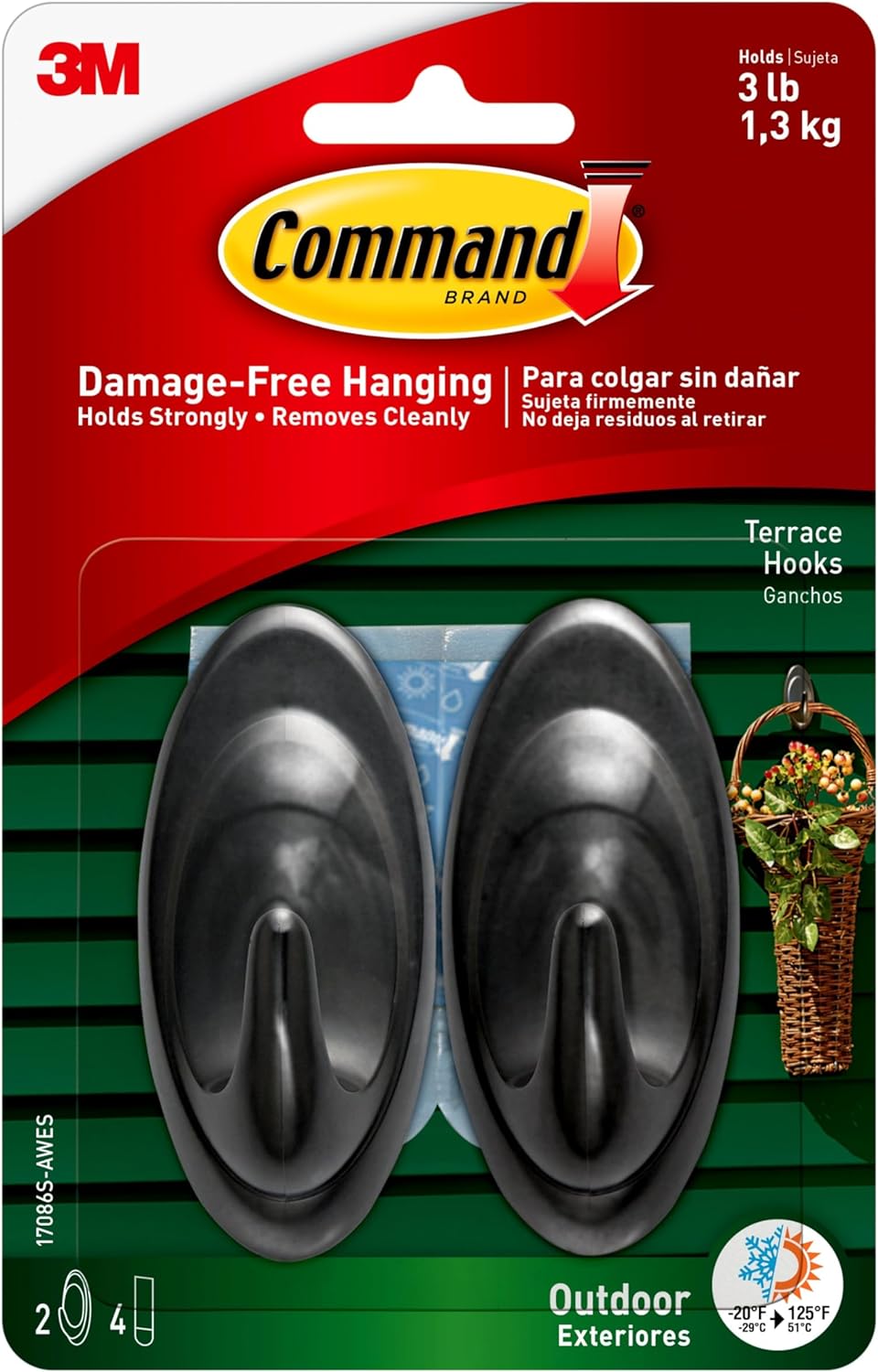 Command Damage Free Outdoor Terrace Hooks – 3lb. Capacity – 2-Pk.