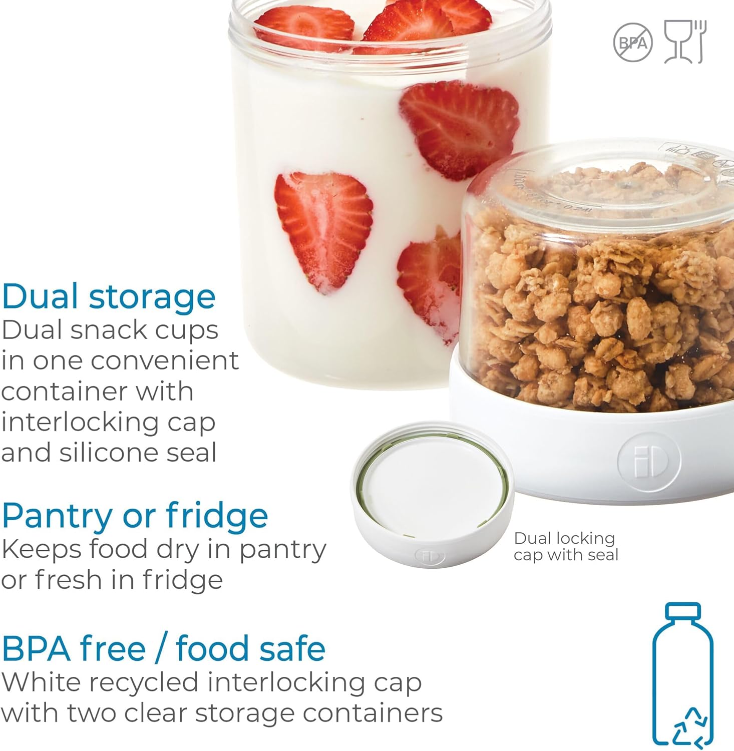 iDesign Recycled Plastic Stack n’ Snack Canister – Medium – 3.66” x 3.66” x 6.4”