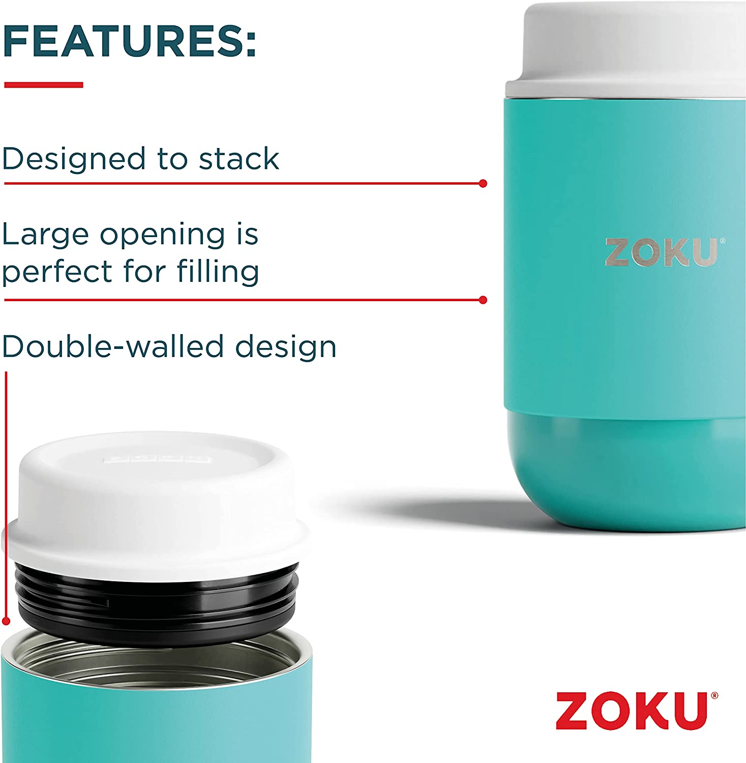 Zoku Neat Stack Wide Mouth Insulated Food Jar – Teal – 16oz