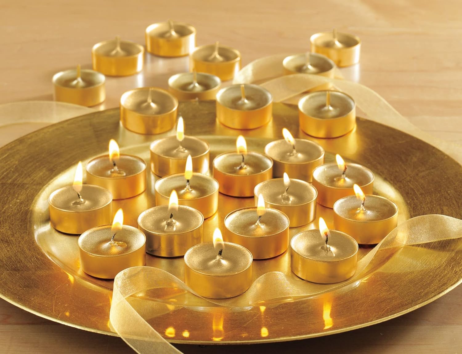 Shimmer Metallic Wax Tea Light Unscented Candles – Gold – 12-Pk.
