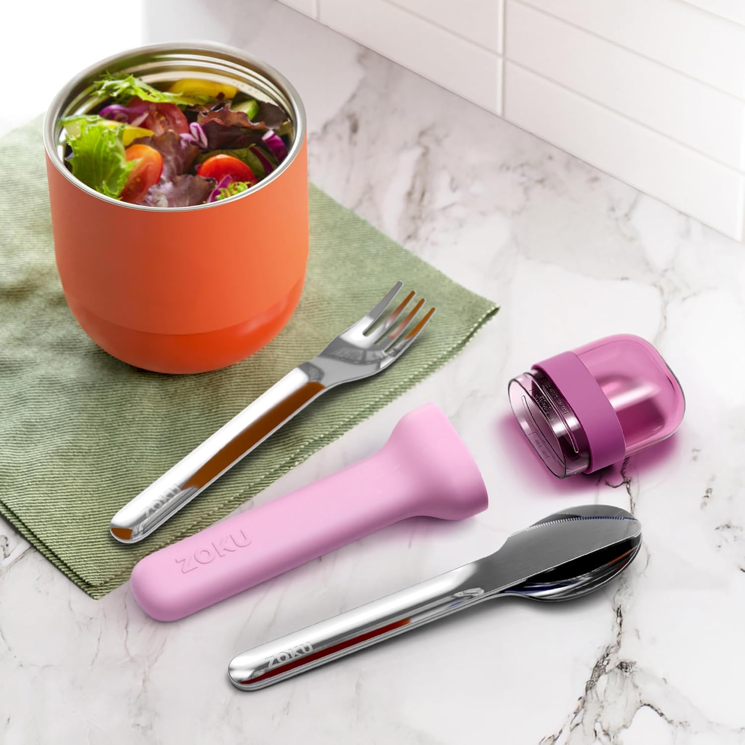 Juego de utensilios de acero inoxidable de 3 piezas Zoku Pocket – Morado