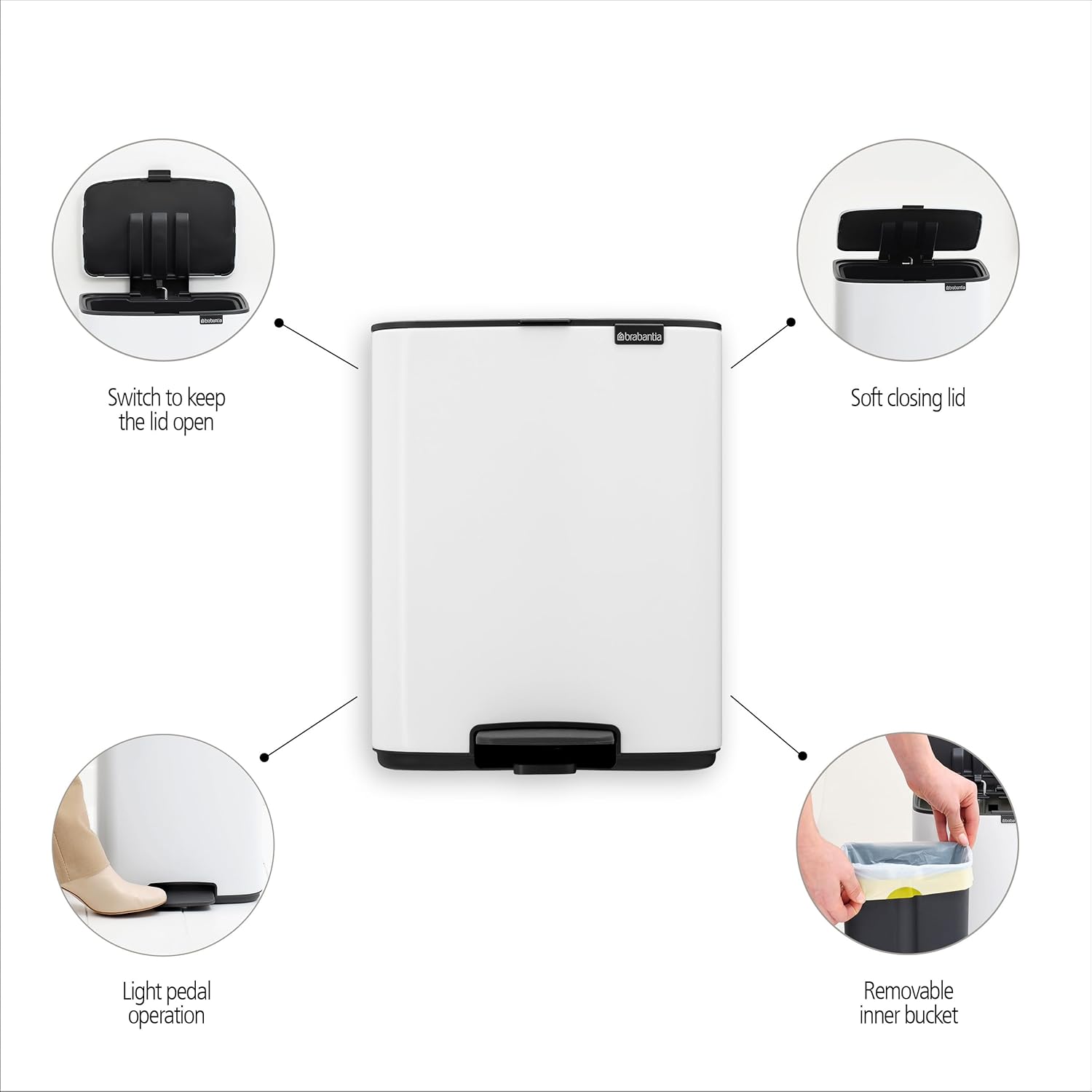 Brabantia Bo Small Step-On Trash Can – 3.2 Gal – White – LOCAL UPPER EAST SIDE DELIVERY ONLY