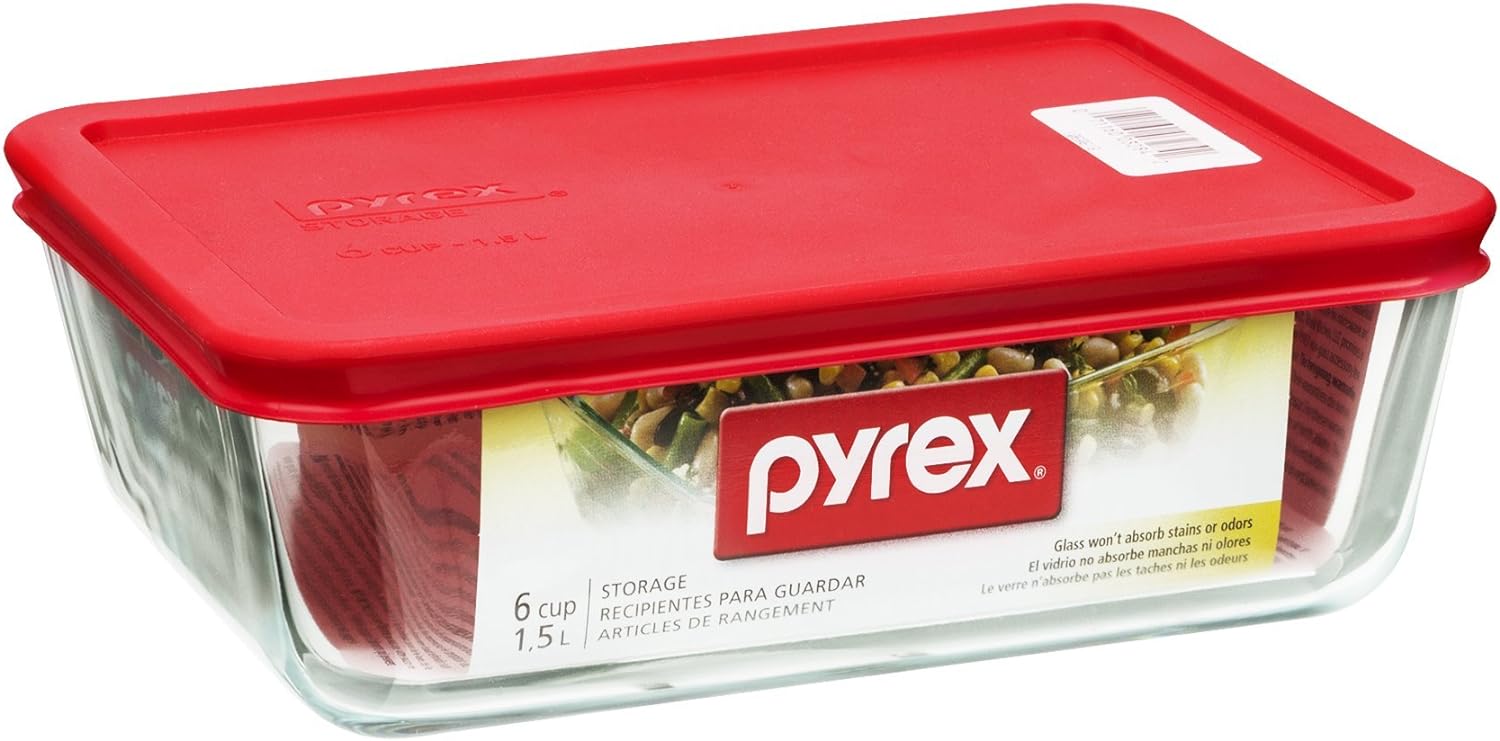 Pyrex Rectangular Storage Dish – 6-Cup – Red Lid