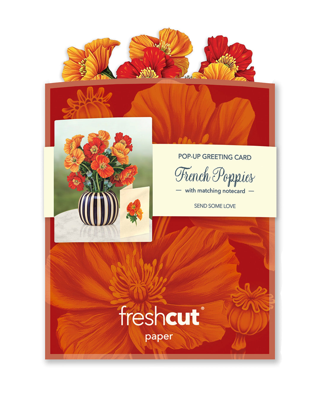 Fresh Cut Paper 3D Pop Up Flower Greeting Note Card – French Poppies – 6" x 5"