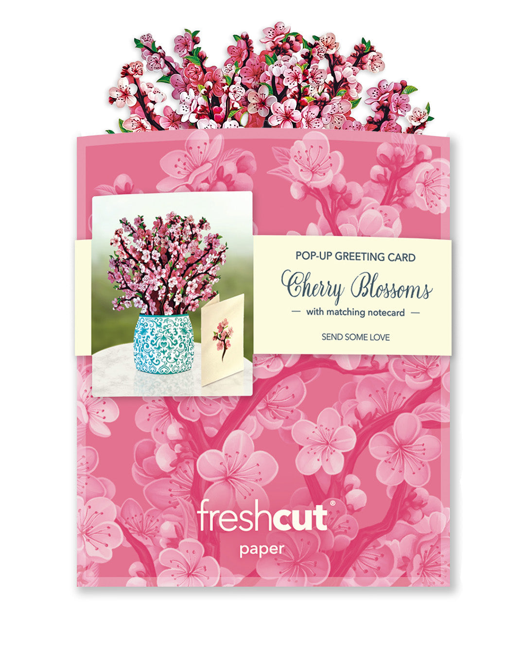 Fresh Cut Paper 3D Pop Up Flower Greeting Note Card – Cherry Blossoms – 6" x 5"