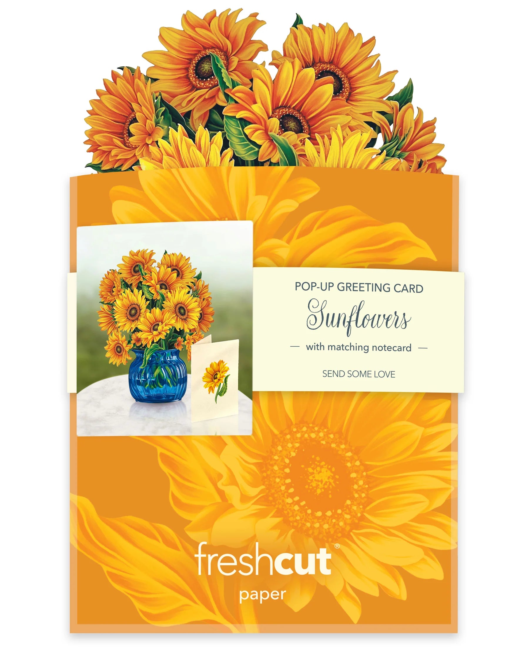 Fresh Cut Paper 3D Pop Up Flower Greeting Note Card – Sunflowers – 6" x 5"