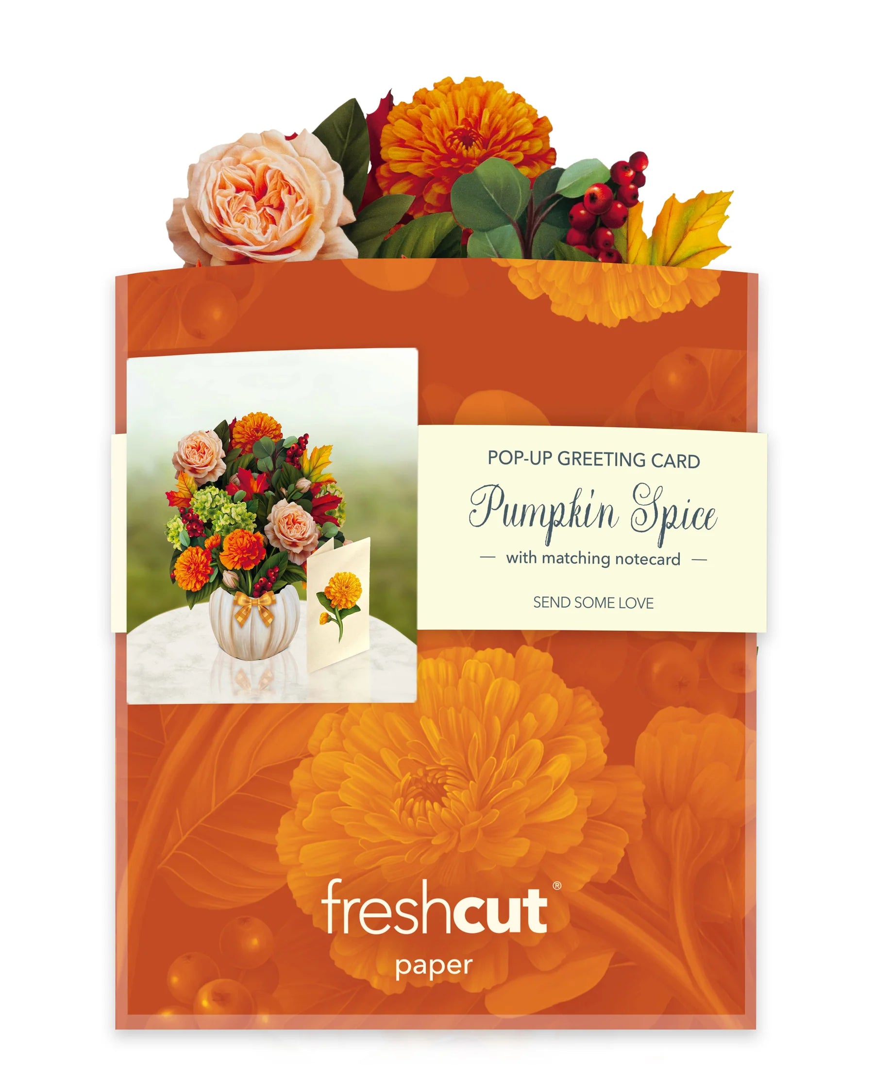 Fresh Cut Paper 3D Pop Up Flower Greeting Note Card – Pumpkin Spice – 6" x 5"