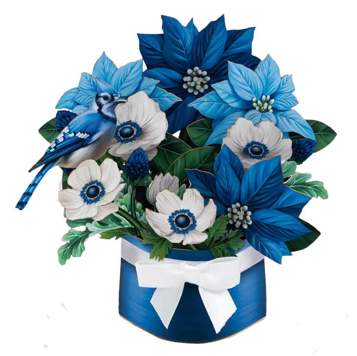 Fresh Cut Paper 3D Pop Up Flower Greeting Note Card – Blue Poinsettia – 6" x 5"