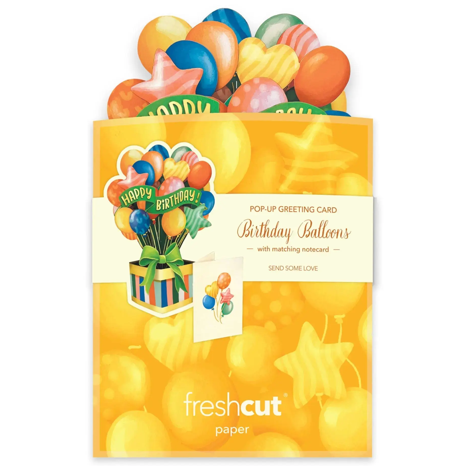 Fresh Cut Paper 3D Pop Up Greeting Note Card – Birthday Balloons – 5.5" x 4.5"