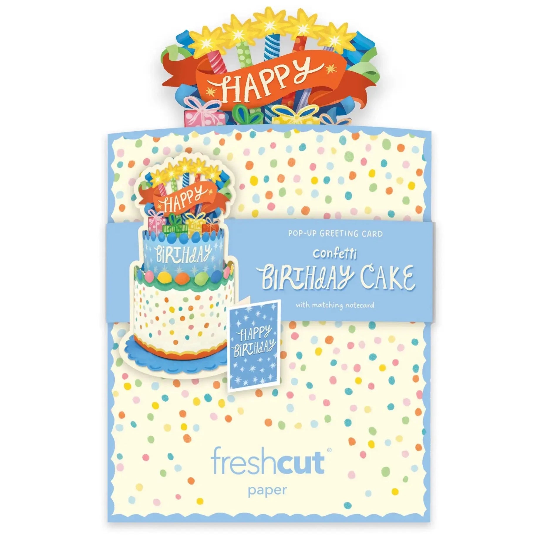 Fresh Cut Paper 3D Pop Up Greeting Note Card – Confetti Cake Pop-Up  – 5.5" x 4.5"
