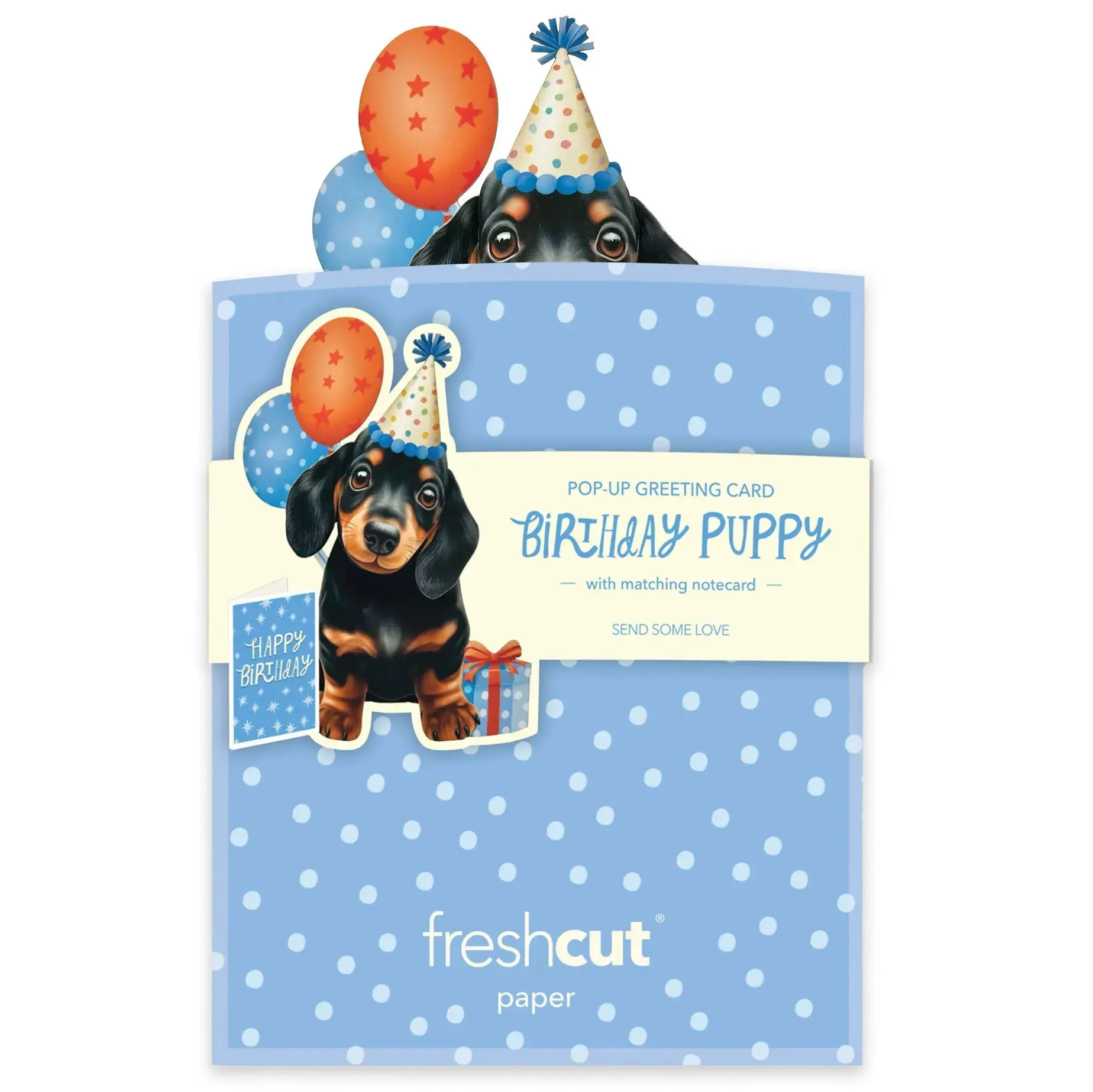 Fresh Cut Paper 3D Pop Up Greeting Note Card – Birthday Puppy – 5.5" x 4.5"