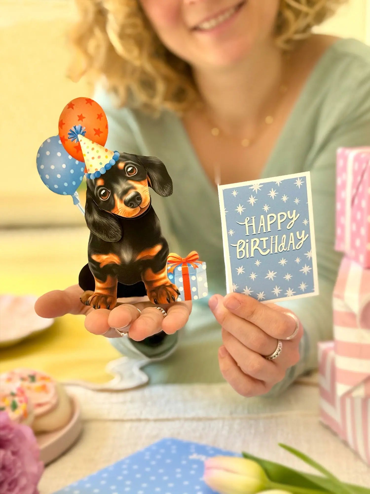 Fresh Cut Paper 3D Pop Up Greeting Note Card – Birthday Puppy – 5.5" x 4.5"