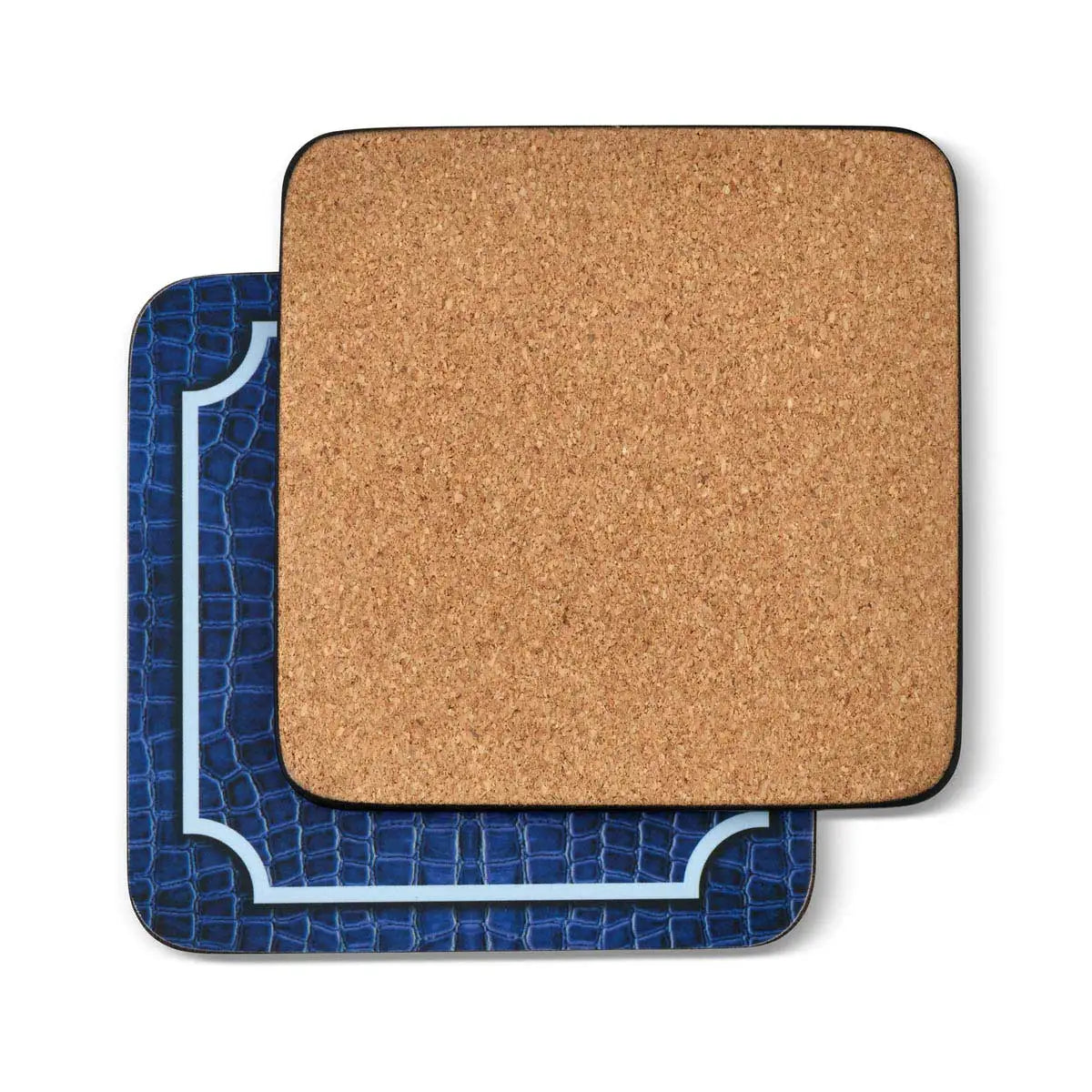Portmeirmion Square Corkback Coasters – Blue Croc Leather – Set of 6