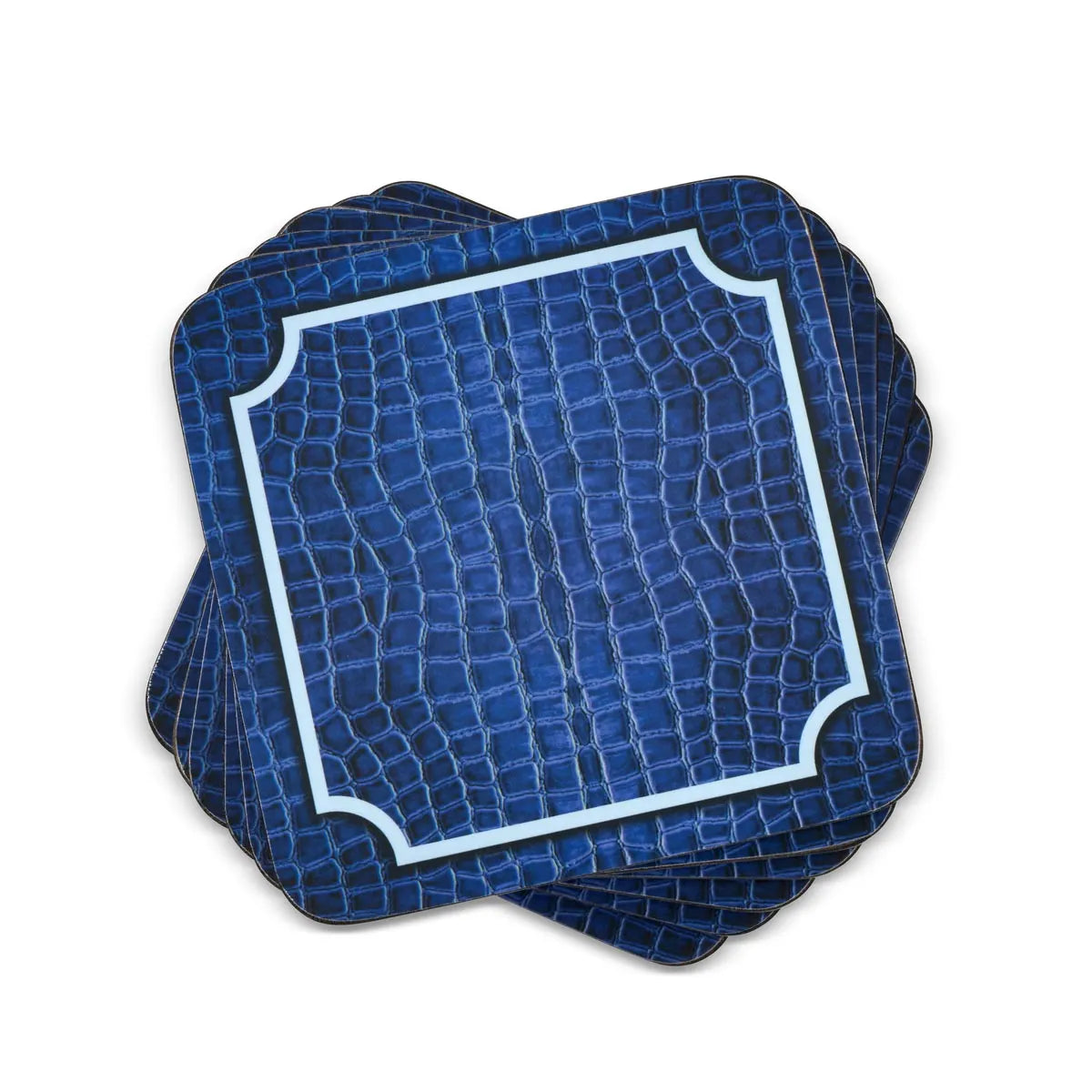 Portmeirmion Square Corkback Coasters – Blue Croc Leather – Set of 6