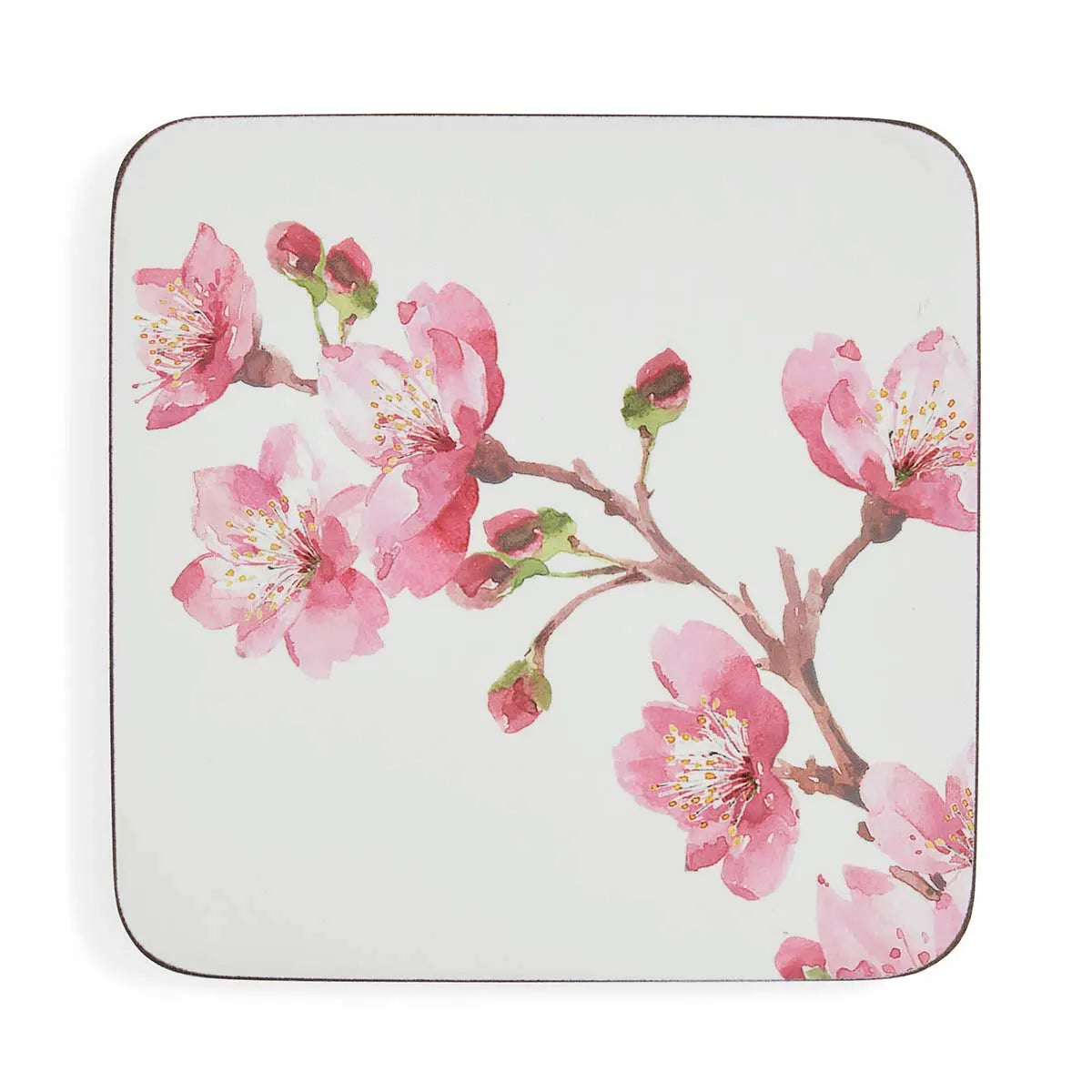 Portmeirmion Square Corkback Coasters – Pink Blossom – Set of 6