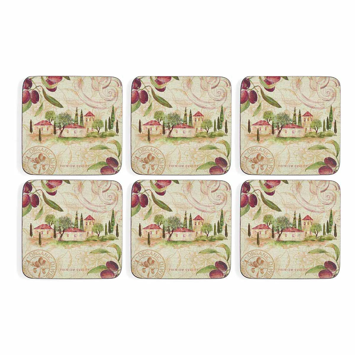 Portmeirmion Square Corkback Coasters – Olive Orchard – Set of 6