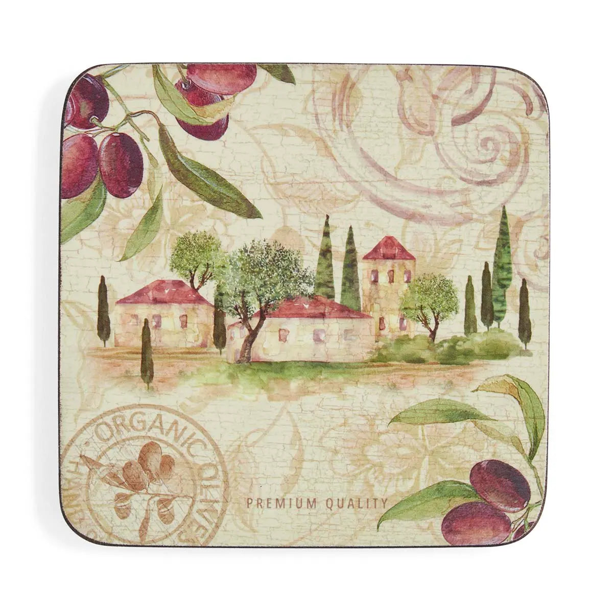 Portmeirmion Square Corkback Coasters – Olive Orchard – Set of 6