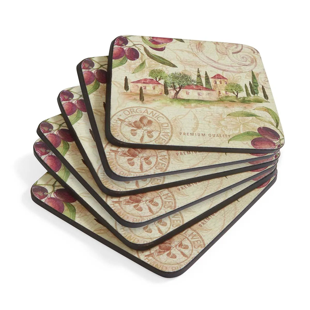 Portmeirmion Square Corkback Coasters – Olive Orchard – Set of 6