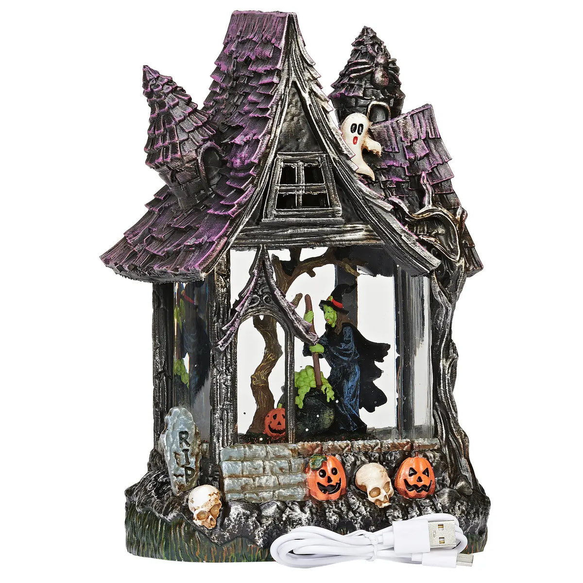 Roman Lighted Haunted House Glitter Swirl Witch Scene – 10"