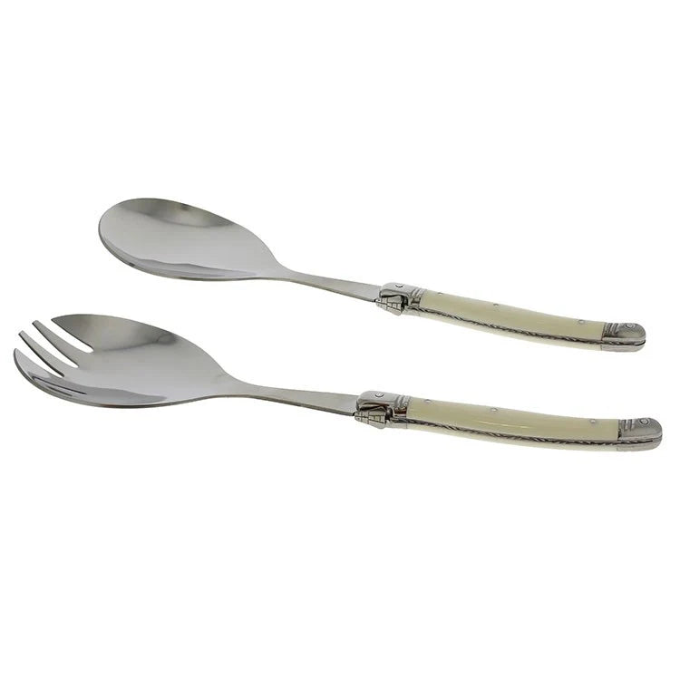 Laguiole Connoisseur Salad Servers with Faux Ivory Handles – 2 Piece Set