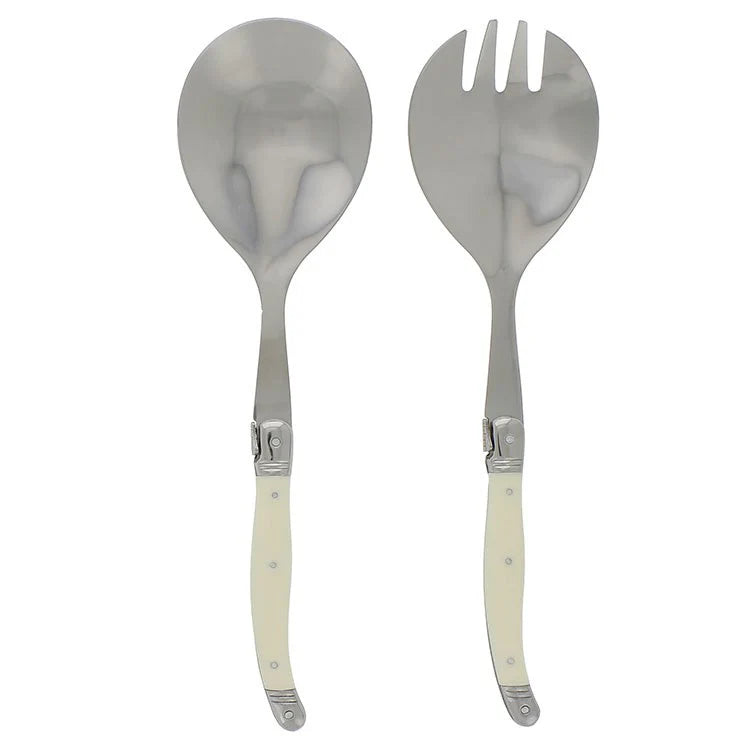 Laguiole Connoisseur Salad Servers with Faux Ivory Handles – 2 Piece Set