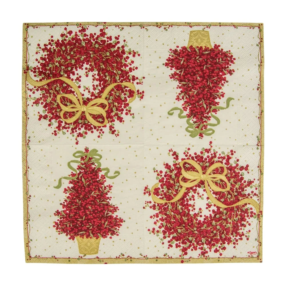 Caspari Pepperberry Christmas Cocktail Napkin - 20pk