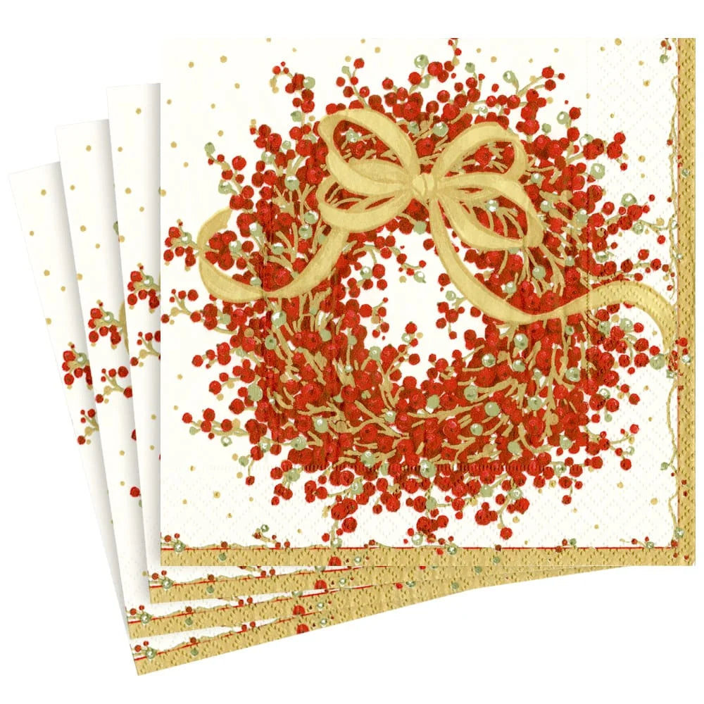 Caspari Pepperberry Christmas Dinner Napkins  – 20pk