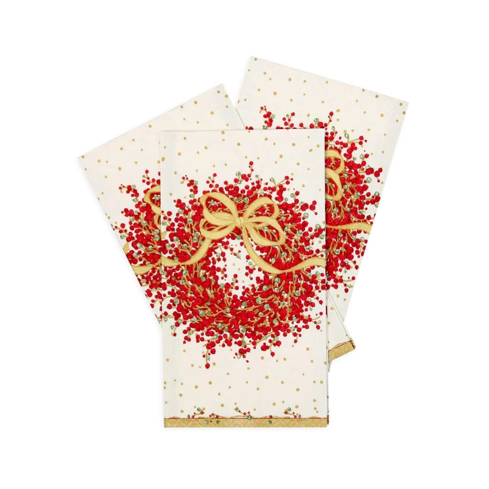 Caspari Pepperberry Christmas Guest Towel - 15pk