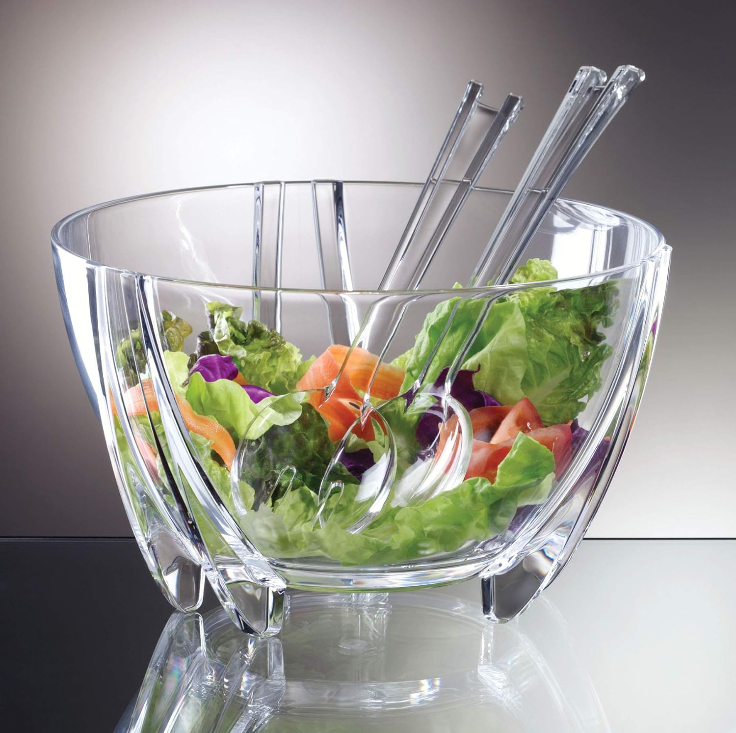 Acrylic Salad Bowl with Servers – 6 Quart Capacity