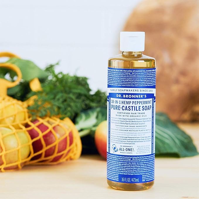 Dr. Bronner's Pure Castile Concentrated Liquid Soap – Peppermint – 16oz.